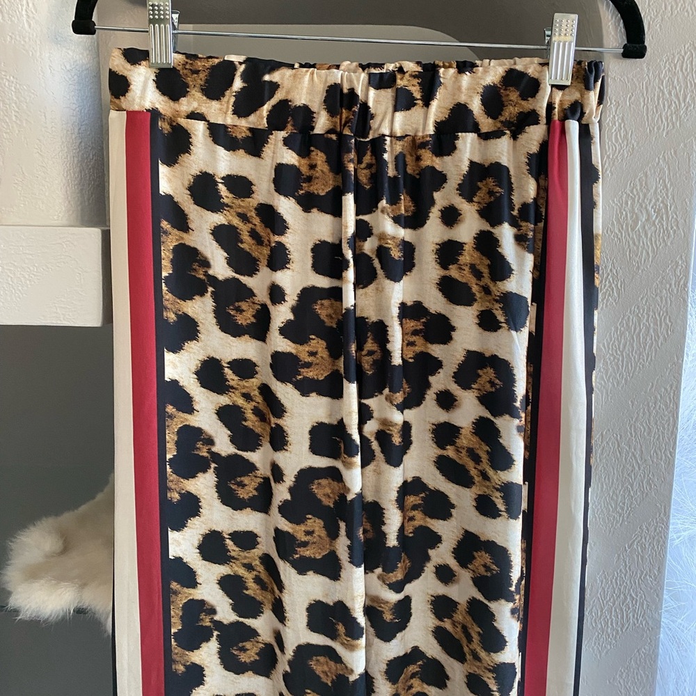 Lola Sandro Ferrone Wide Leg Leopard Satin Stripe Pants retro punk boho versace